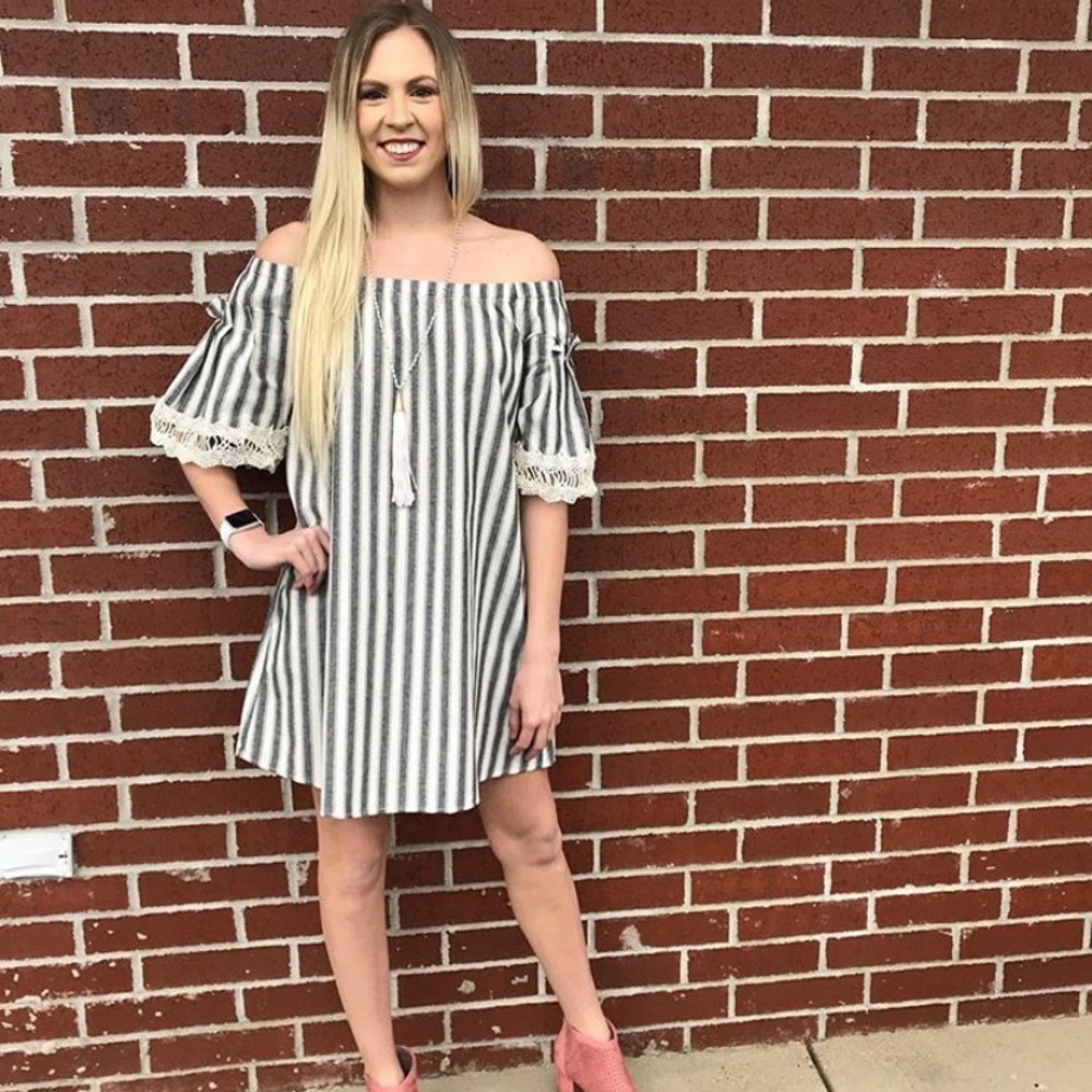 Striped off the shoulder dress with pockets